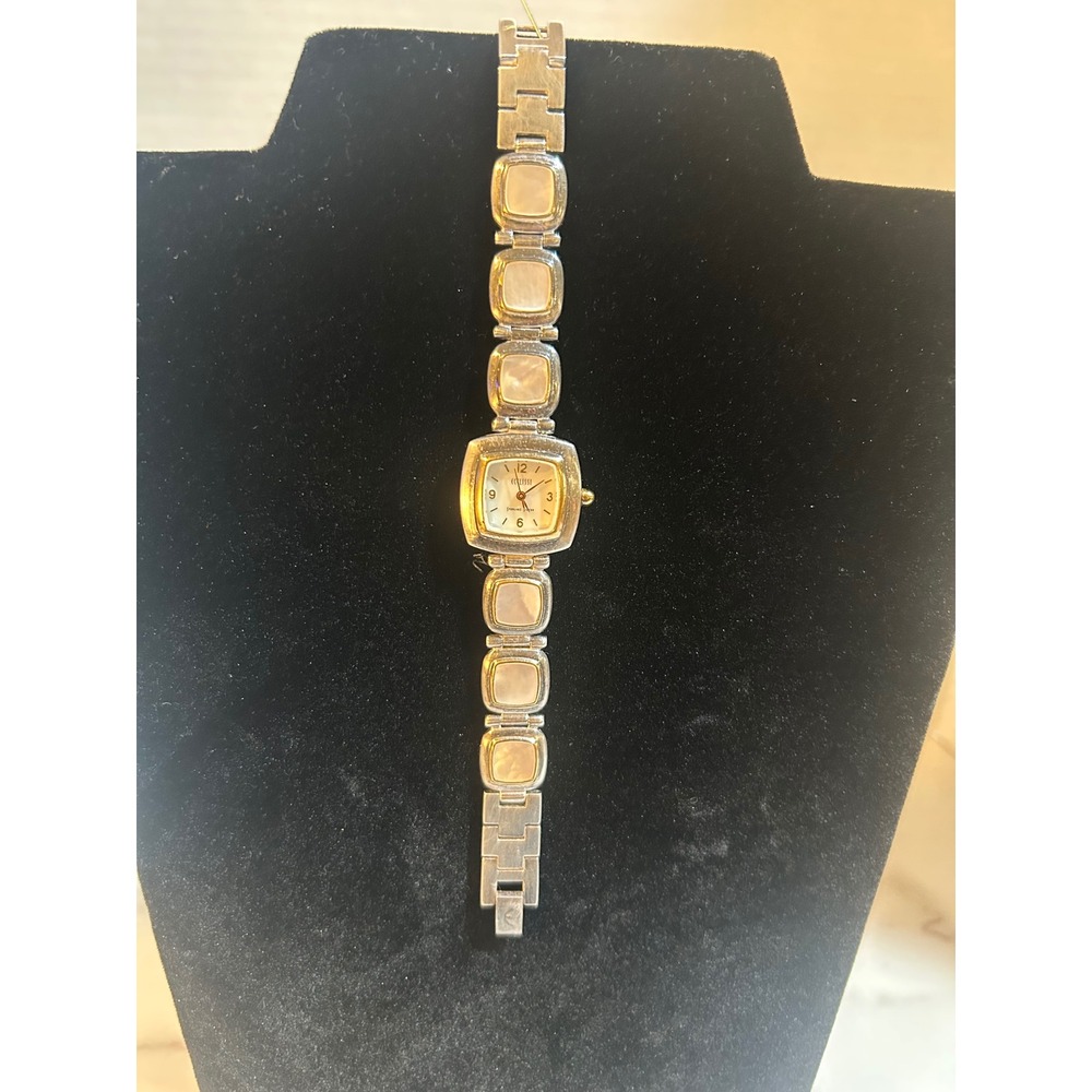 Ecclissi Sterling Silver Mother of Pearl Square Link Watch 22888 Japan Quartz
